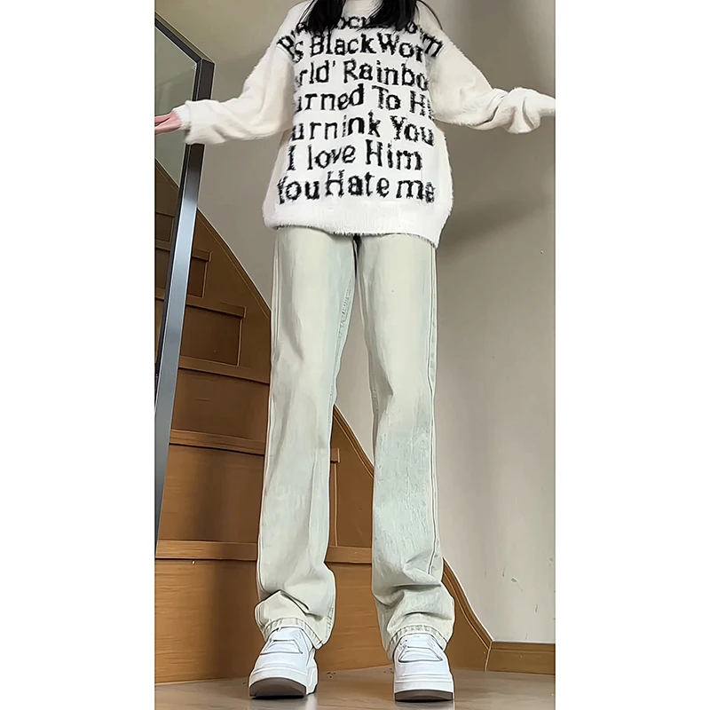 

Washed Mud Color Men's Jeans Fleece Lined High Street Vibe Slim Straight Trousers American Retro Style Winter Fashion