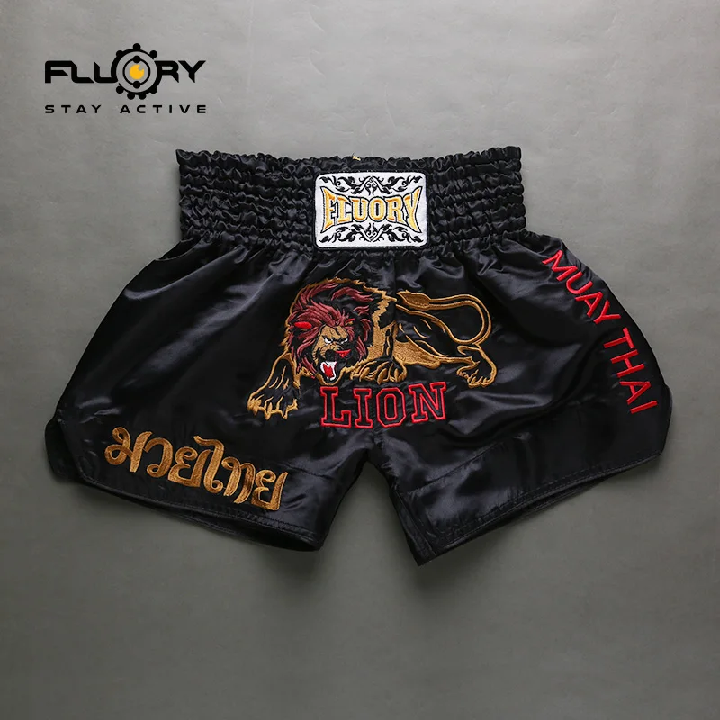Fluory Thai Boxing Shorts Fairtex shorts Lion Embroidery Muay Thai Pantalones MMA Shorts for Men Women