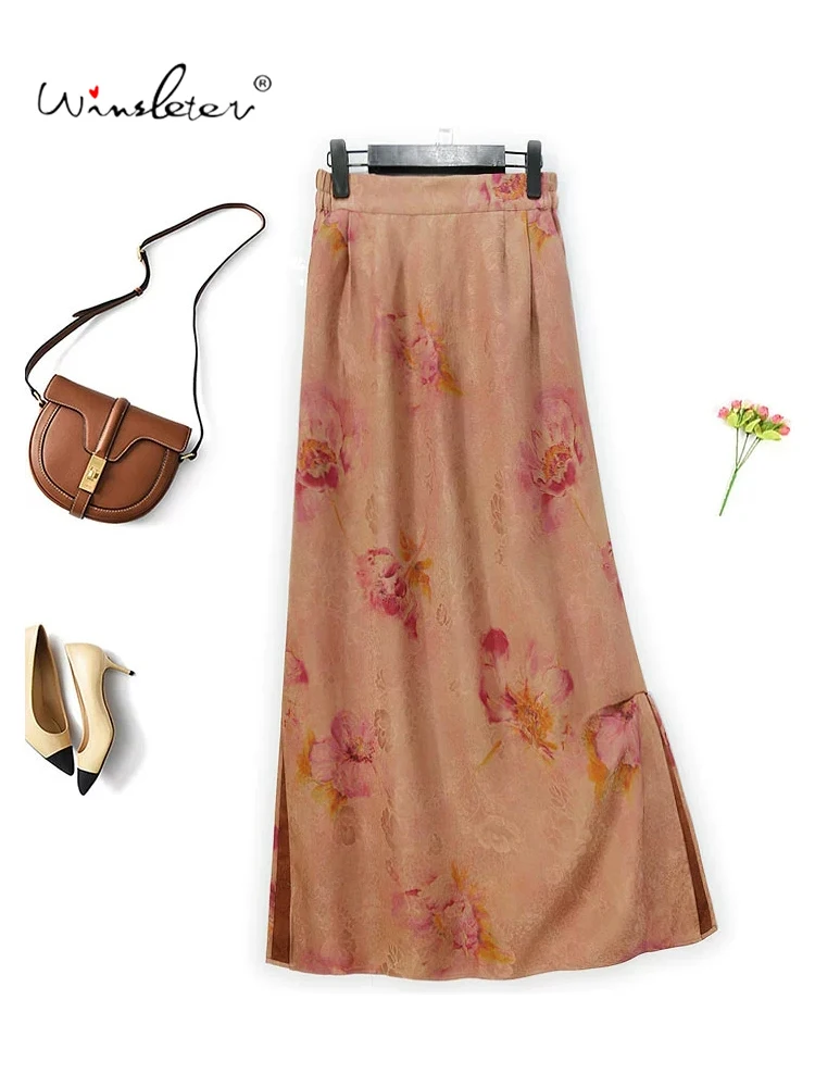 

Winsleter- Women 32MM Watered Gauze Silk Elegant Skirts, Elastic Waist Jacquard, Retro Versatile Skirt, 2025 Summer B53843CC