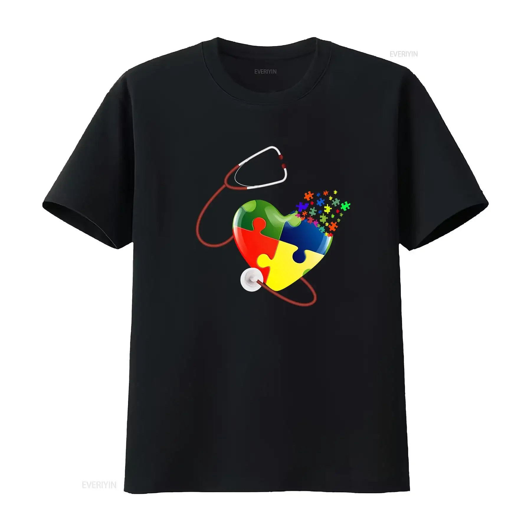 

Забавная футболка медсестры с аутизмом и головоломкой, стетоскоп, осведомленность сердца, S 5XL, винтажная, слегка повседневная, мягкая, растянутая, удобная