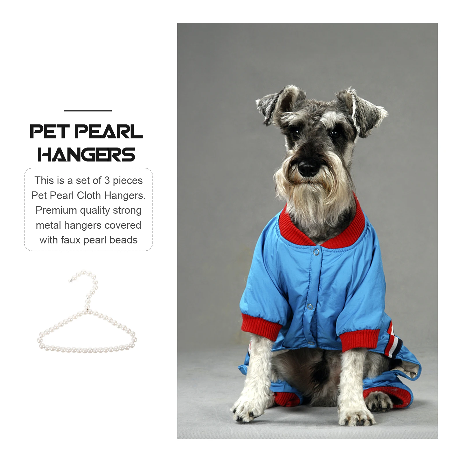 

3pcs Pet Pearl Cloth Hangers Elegant Faux Bead Covered Metal Non Slip Dog Clothes Accessories Small Pets Grooming Supplies