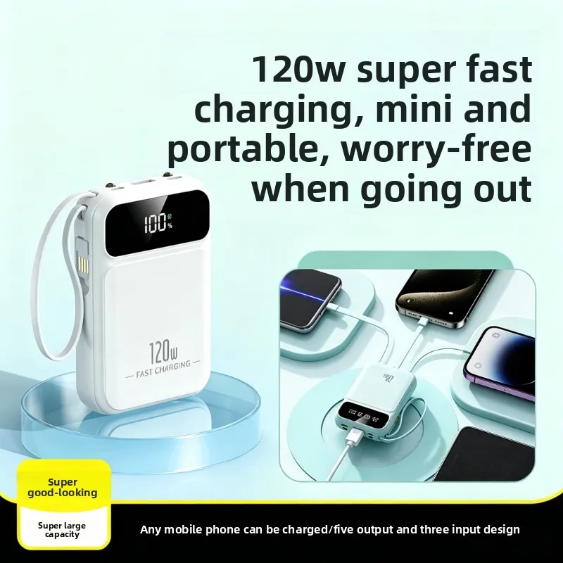 

4-in-1 Waterproof Portable Charger 20000mAh Built-in Cord 20W Fast Charging External Power Bank for Mobile Phone