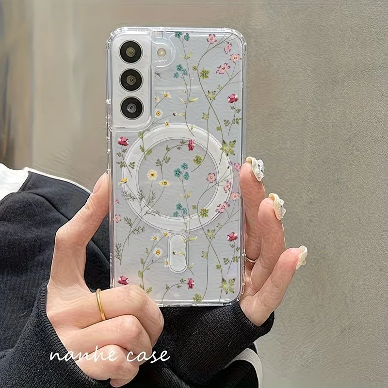 Floral Pattern Magnetic Phone Case For Samsung Galaxy S26 S25 S24 S23 S22 S21 S20 Ultra Plus Compatible Wireless Charging Cove - view 4