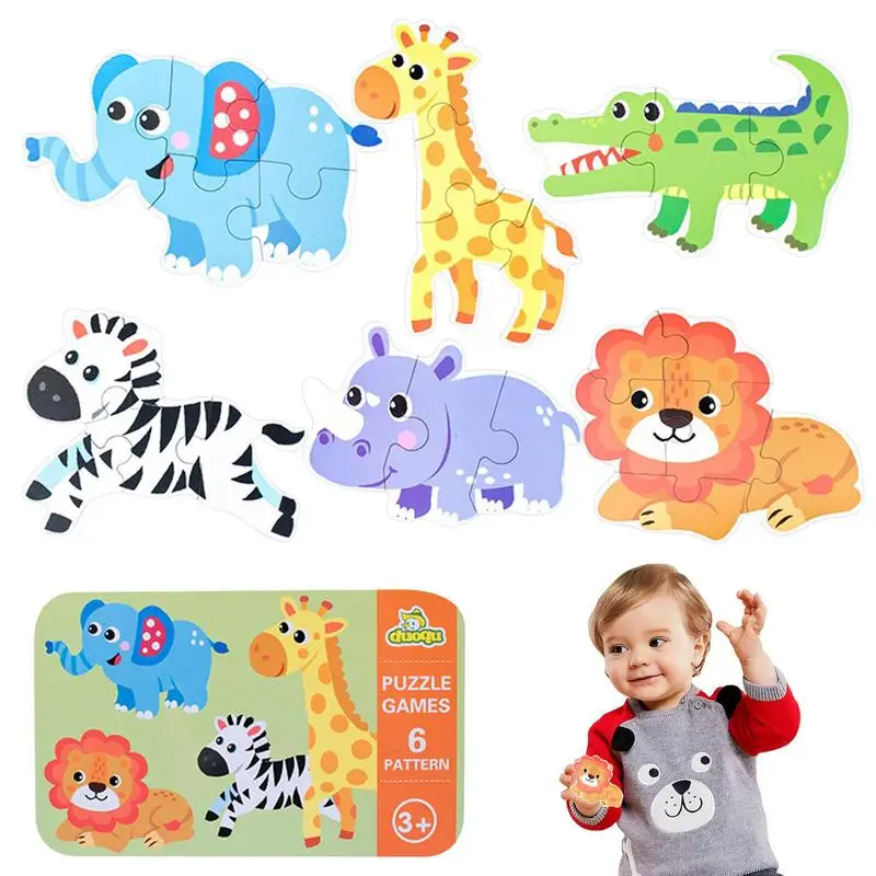 

Baby Puzzle Toys Games Iron Box Cartoon Animals Wooden Puzzle For Children Montessori Early Educational Toy Kids Birthday Gifts