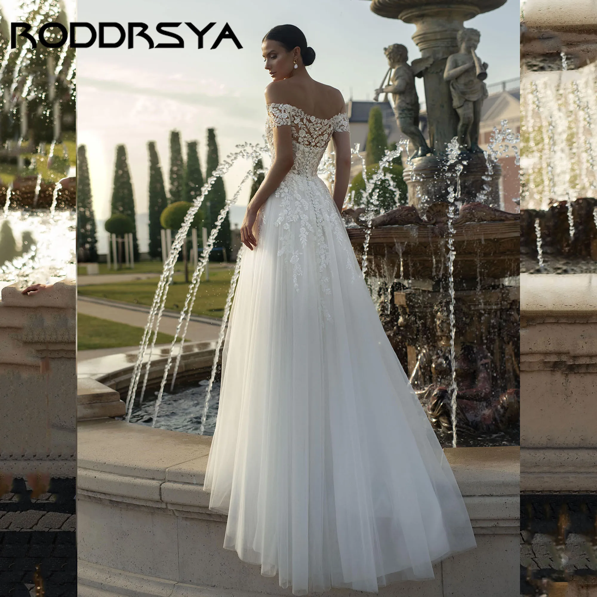 

RODDRSYA Elegant A-line Bridal Dress Sweetheart Off Shoulder Appliques Wedding Gown Side Slit Tulle vestidos de novia Customized