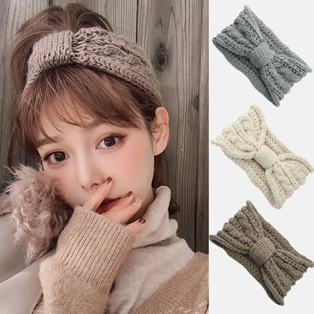 1-teiliges Winter-Kreuz-Stirnband mit Schleife, gestrickt, klobige Stirnbänder, elastisch, gehäkelt, Turban, Ohrenwärmer, Kopfbedeckung für Mädchen, Haar-Accessoires