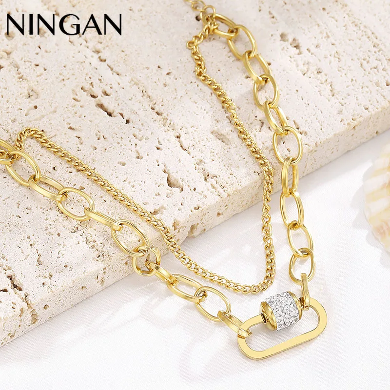 

NINGAN Bouble Layers Chian Bracele Women Trendy Gold Bracelet Sparkling Zircon Female Hand Jewelry Bracelet