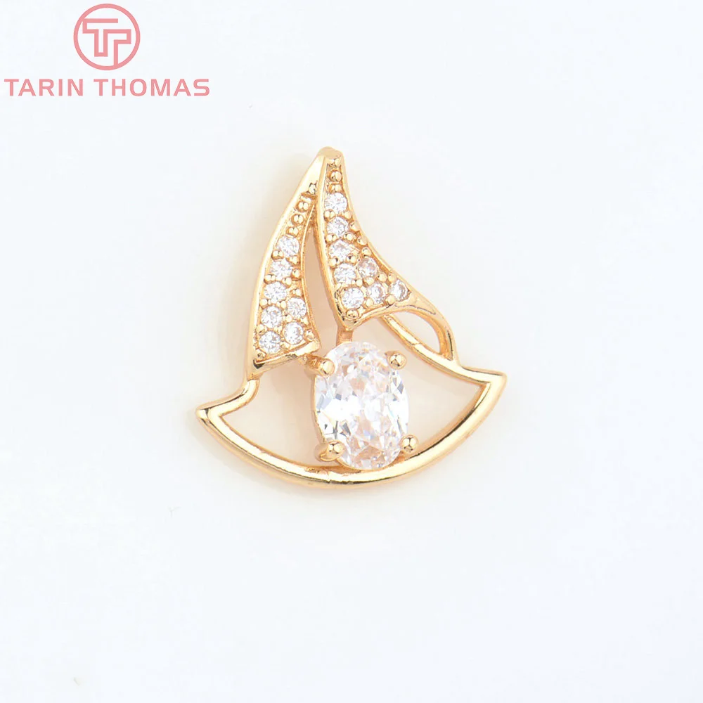 (4665)6PCS 17x19MM 24K Champagne Gold Color Brass with Zircon Sail  Pendants High Quality DIY Jewelry Making Findings Wholesale