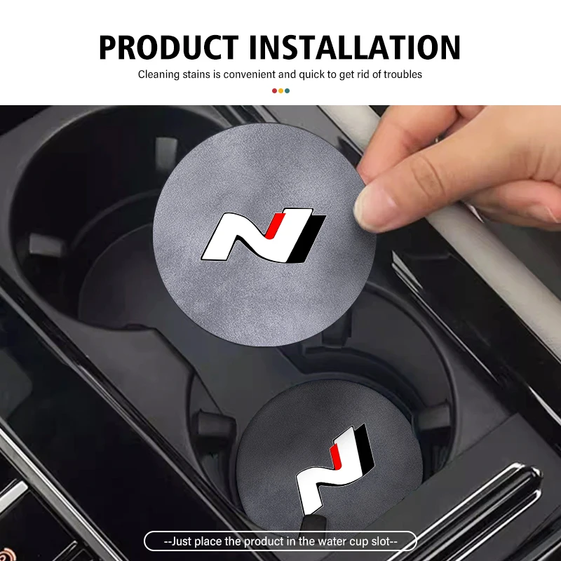2pcs Car Coaster Water Cup Slot Non-Slip Mat Drink Holder Pad For Hyundai N Line i20 i30 Sonata Tucson Azera Elantra Veloster - view 2