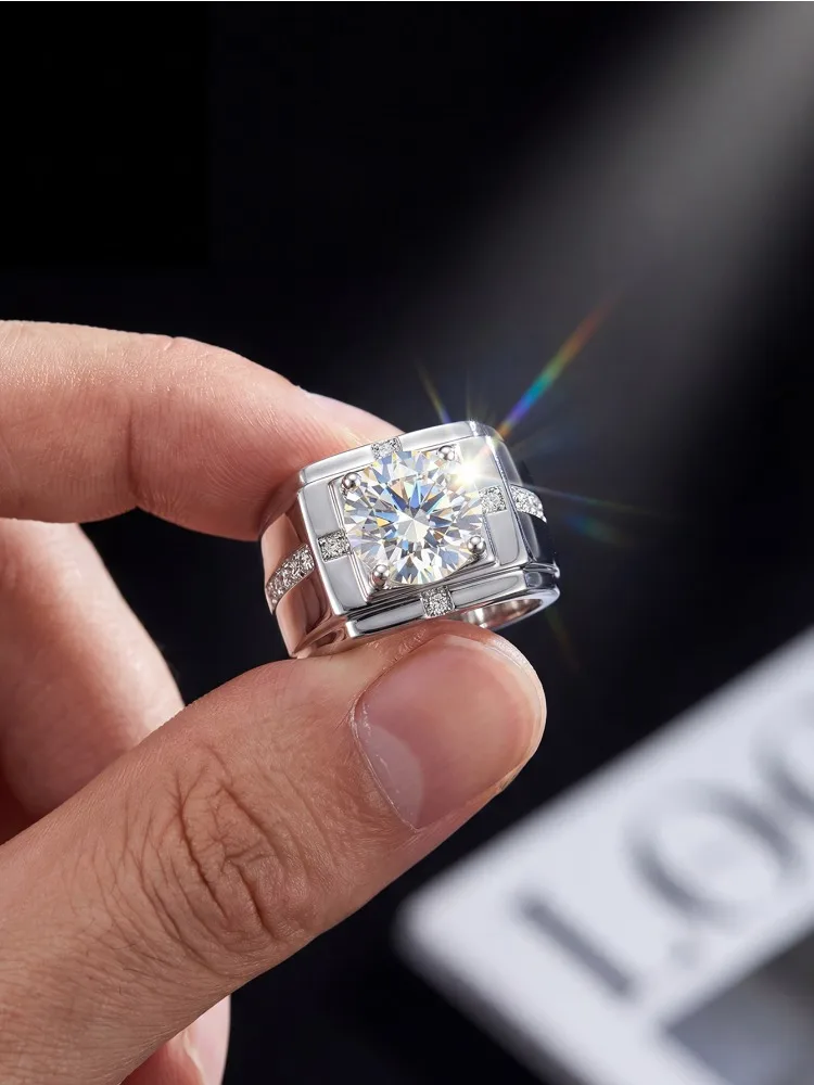 1CT D Color Concise zertifizierte Moissanit-Diamant-Verlobungsringe für Männer, echtes 925er Sterlingsilber, Jubiläumsgeschenk, Schmuck – Detail 4
