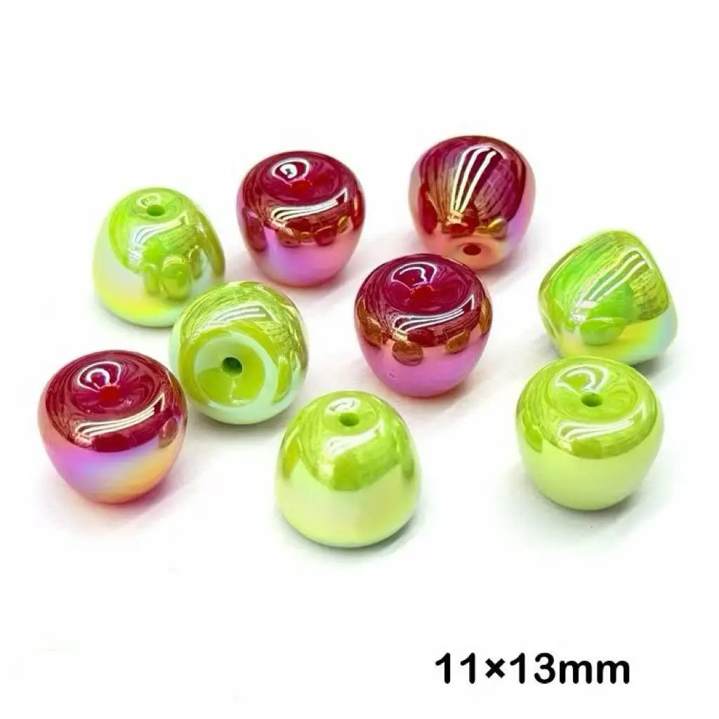 11×13mm Apple‑Shaped AB Plated Acrylic Beads Loose Spacer Beads for DIY Handmade Phone Chain Keychain Making Supplies