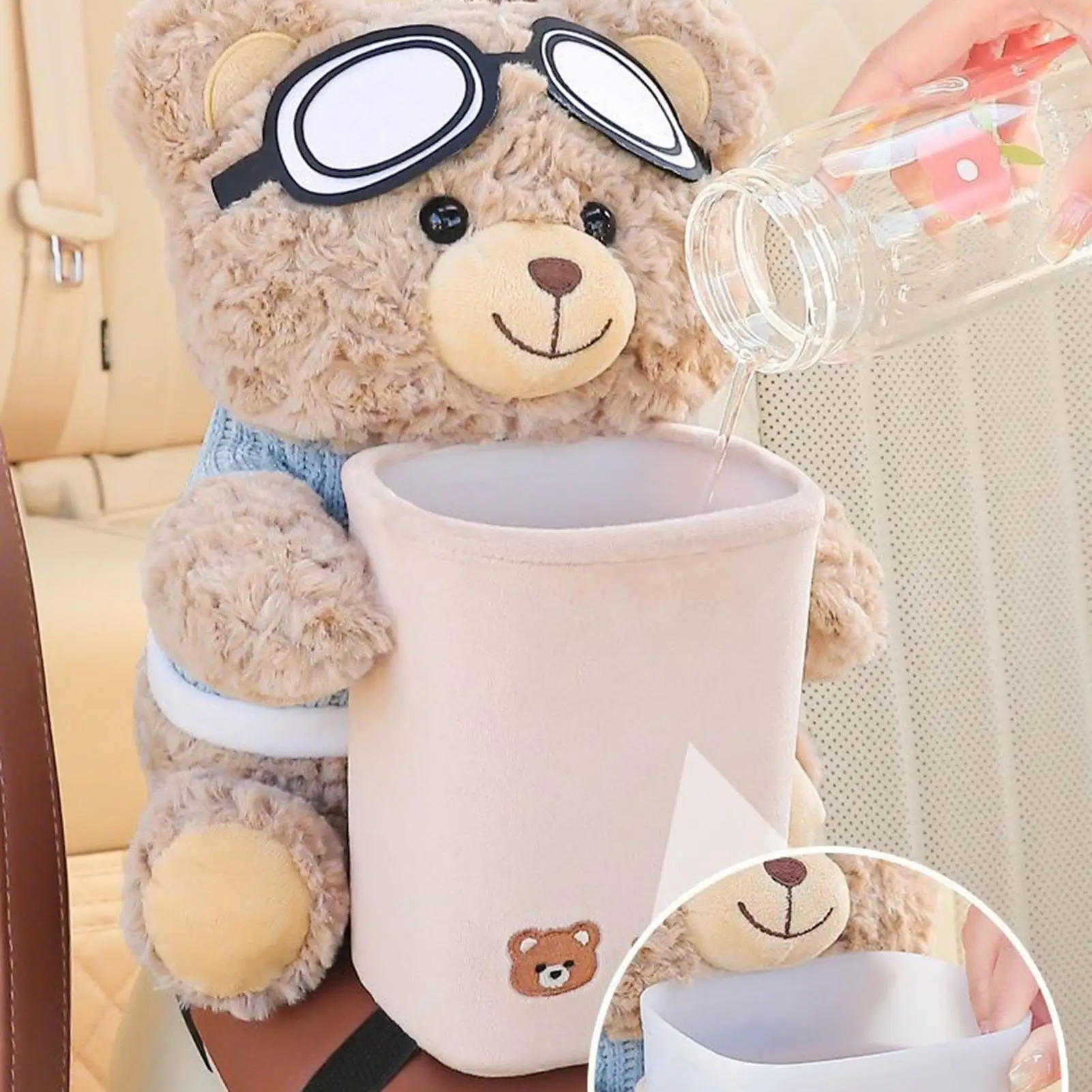 Cute Bear 2 in 1 Car Tissue Holder & Trash Bin Creative Armrest Storage for Female Car Owners Gifts