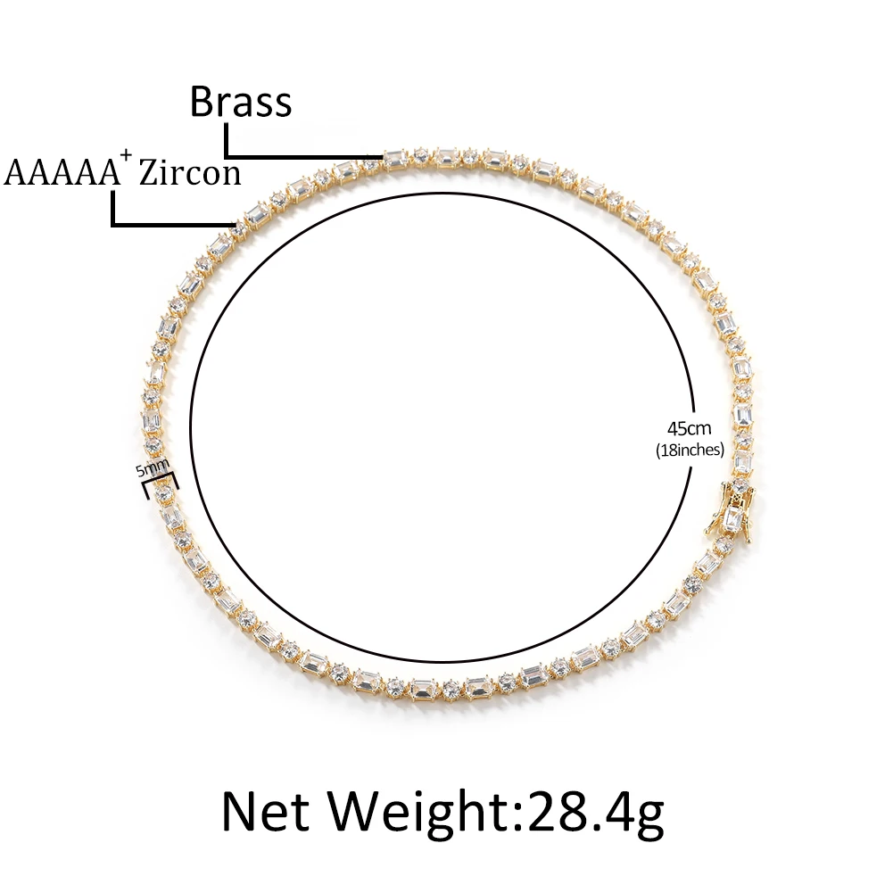 UWIN Iced Out 5mm CZ Tennis Necklaces Men's Bling Square and Round Cut Cubic Zircon Chain Necklace Hip Hop Jewelry for Rappers