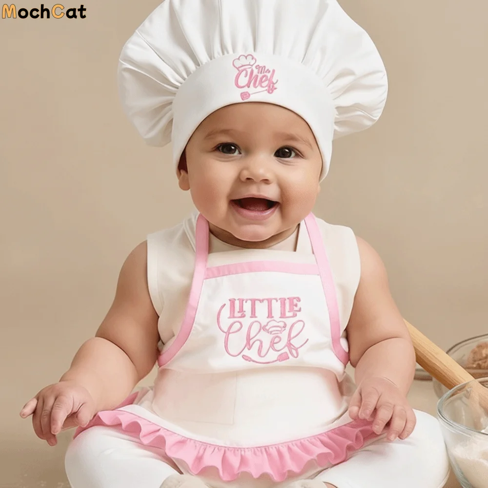 

2Pcs/Set Soft Newborn Photography Clothes Cute Embroidered Bbay Photography Props Set Polyester Aprons Chef Hats Set