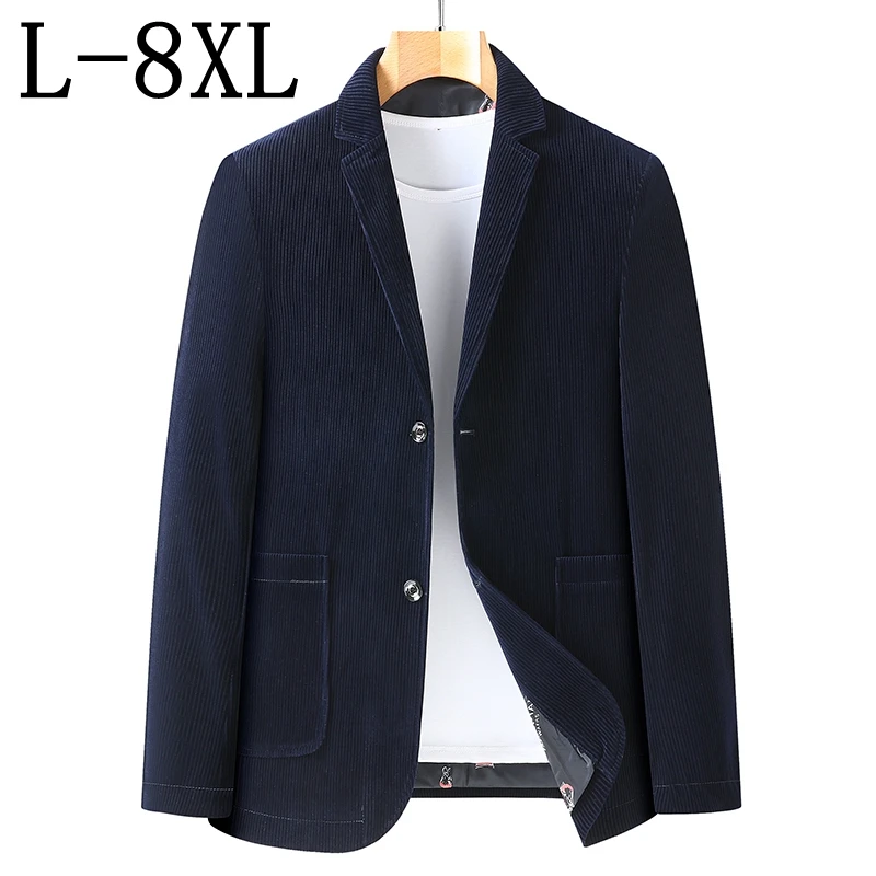 8XL 7XL 6XL New Classic Solid Color Corduroy Blazer Suit Men Business Suit Jacket Casual Loose Jaqueta Masculina Men Clothing