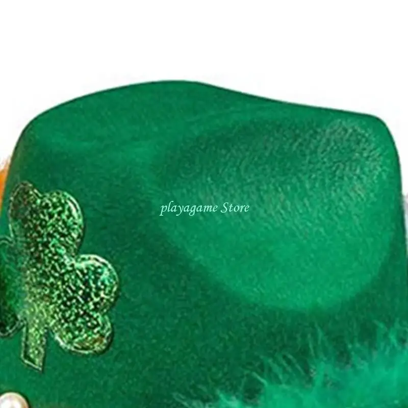 Y88A Ierse Nationale Dag Hoge Hoed Groene Cowgirl Hoed Brede Rand Hoed Mode Patrick Day Fedora Muzikaal Festival Hoed