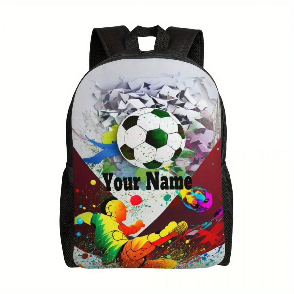 Custom Football Soccer Paint Backpack with Your Text, Personalized Sport Backpack Add Name, Customized Laptop Bag Large Capacity