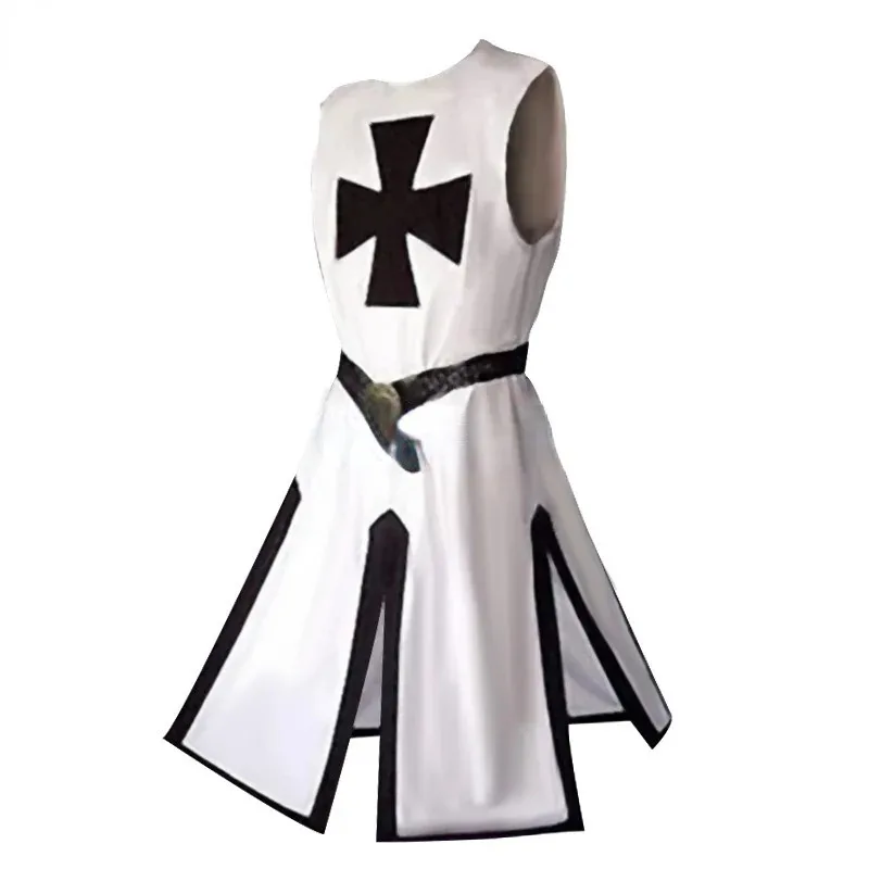 حجم كبير الرجال القرون الوسطى تأثيري الجلباب تمبلار فارس الصليبية معطف طويل الأكمام بلوزات قصيرة إعادة تمثيل زي #5