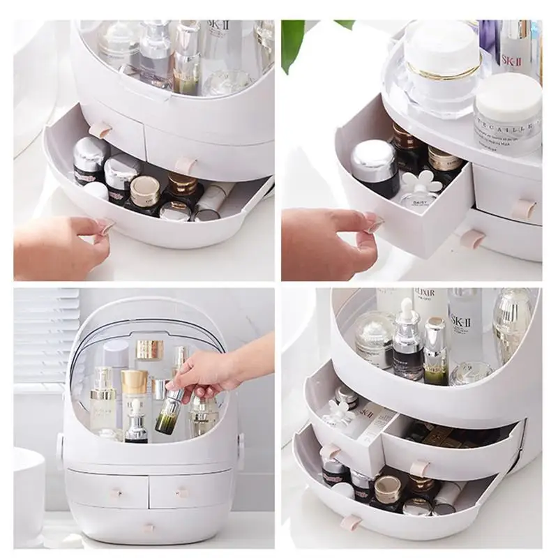 

Large Capacity Cosmetic Storage Box Dustproof Home Tabletop Popular Red Makeup Organizer Jewelry Box Simple Plastic Design