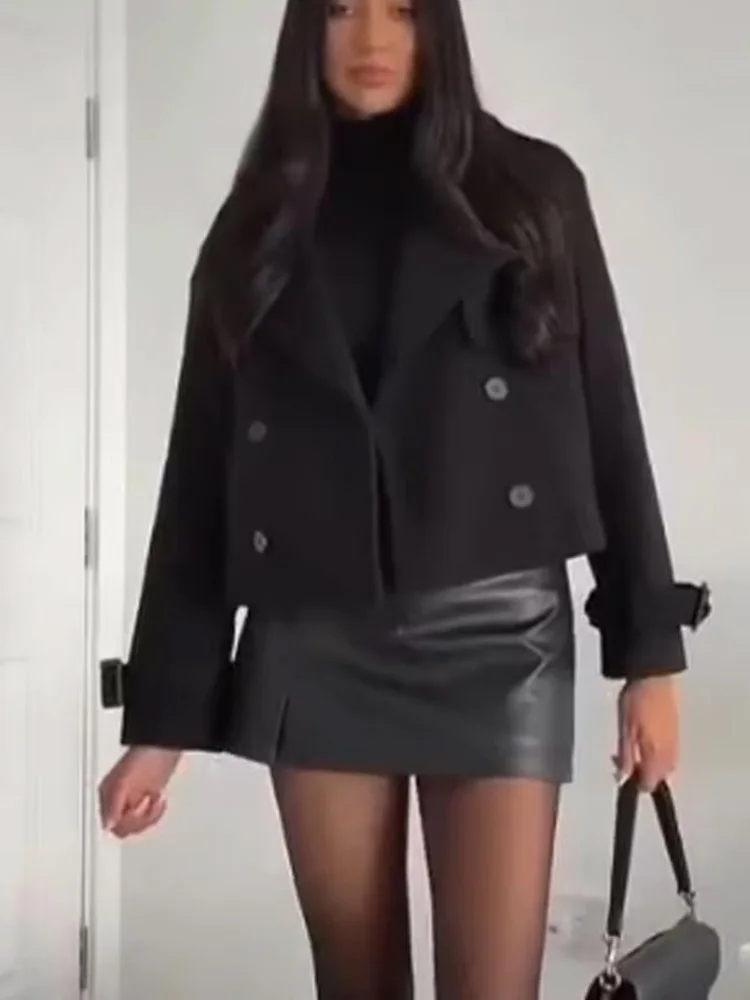 HH Herbst frauen Elegante Revers Zweireiher Tasche Design Windjacke Mantel Frau Mode Casual Street Style Mantel