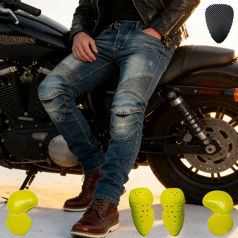 

Mens Motorcycle Jeans Blue Dirt Bike Jeans Offroad Riding Pants wear-resistant Motorbike Trousers Protective Gear for Men