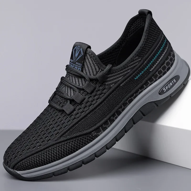 

2024, весенне-летняя мужская повседневная обувь, дышащая вязаная сетчатая обувь для отдыха, кроссовки на шнуровке