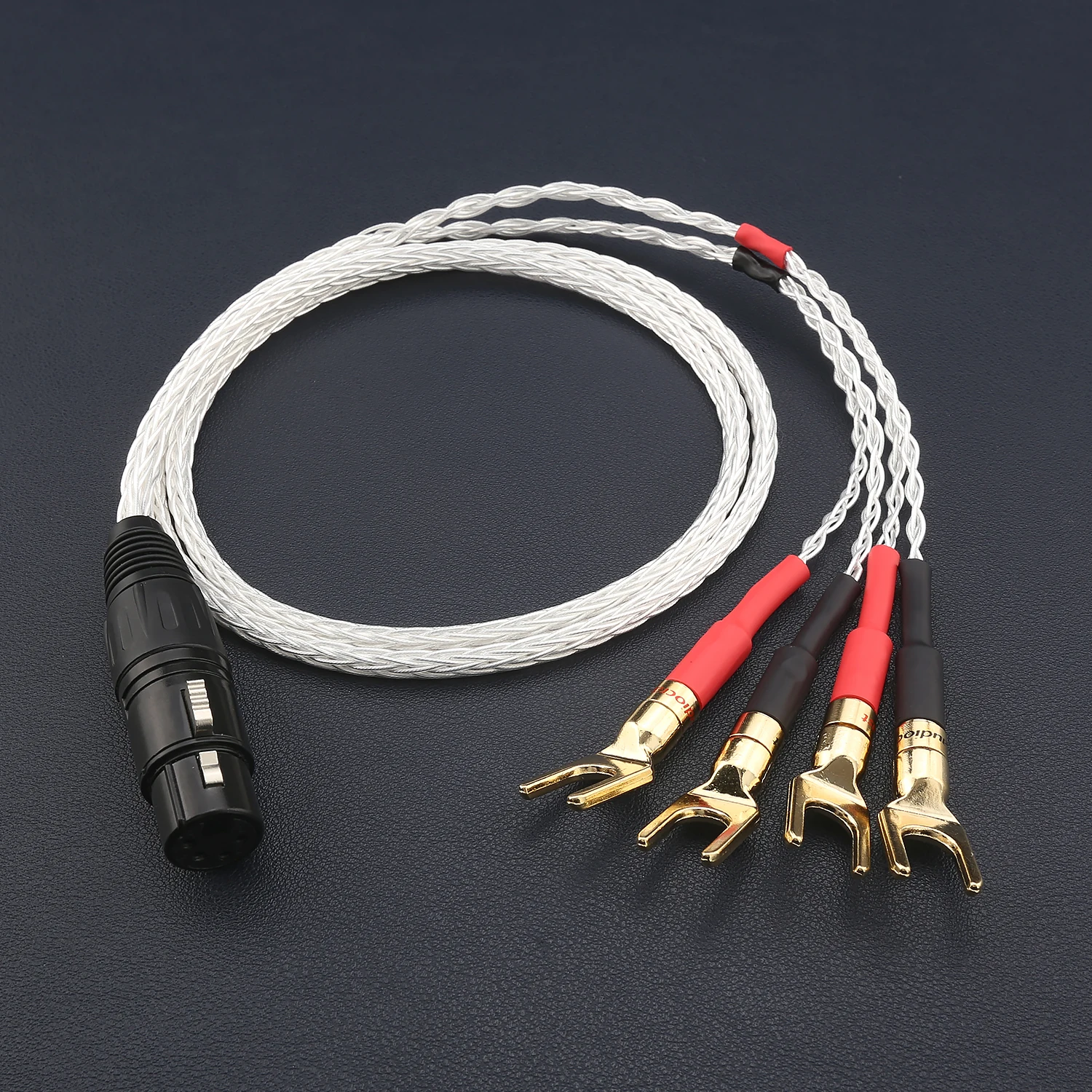 4-Pin XLR Male Female to 4 Spade/Y Plugs HiFi OCC Silver Plated Speaker Amplifier Headphone Adapter Cable Audio Connector 0.5-5m