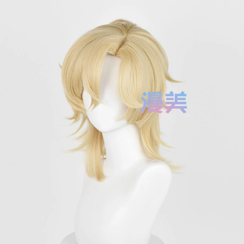 Honkai Star Rail Aventurine Cosplay Wig 40cm Short Golden Hair Cosplay Anime HSR Cosplay Wigs Heat Resistant Synthetic Wigs