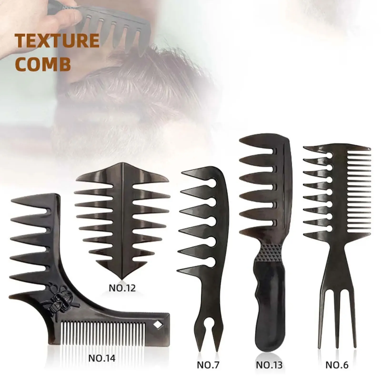 

Barber Professional Men Comb Oil Hairdressing Wide Wave Teeth Styling Comb Afro Tail Pick Hair Texture Comb