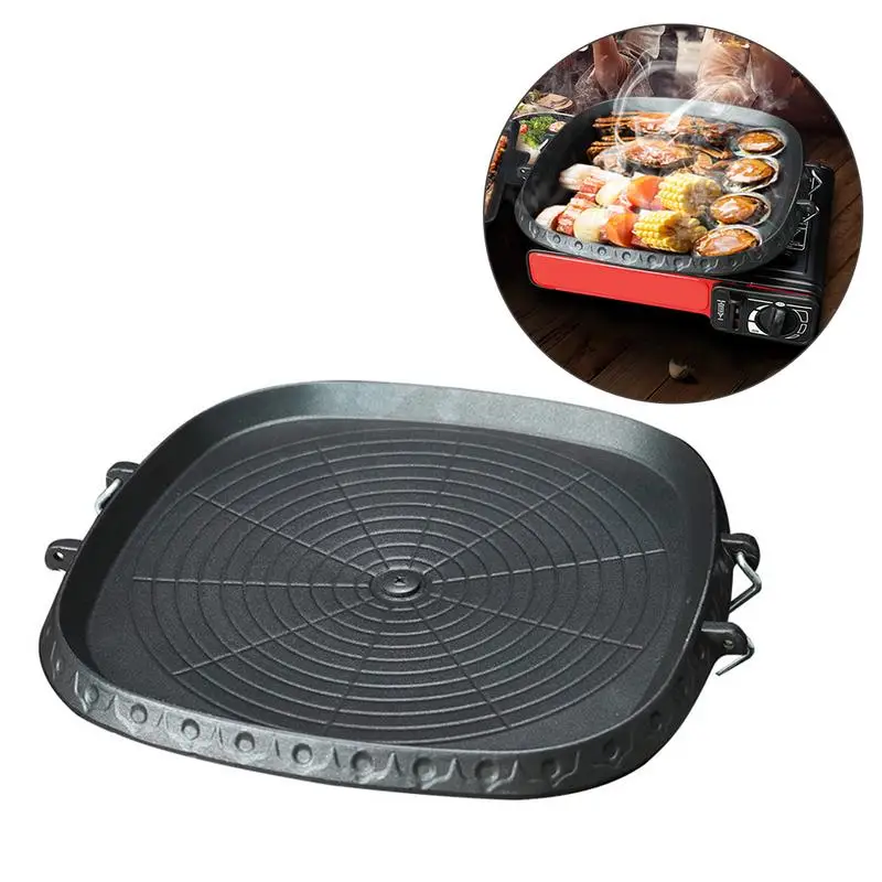 Smokeless Barbecue Tray Stovetop Plate For Indoor Outdoor Beach Korean Grill Pan Non-Stick Square Stovetop Grill Pan Bakeware