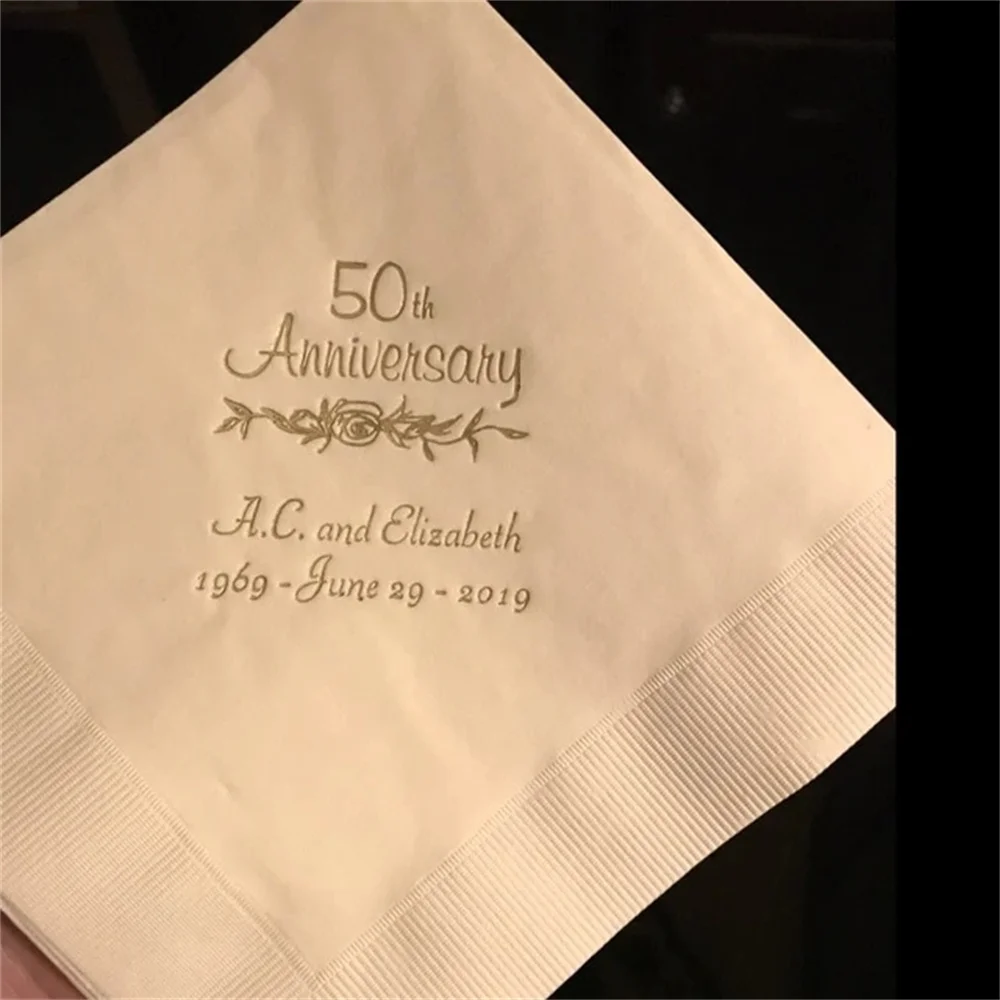 Rose Design 50th Wedding Anniversary Napkins Personalized Set of 100 Golden Party Supplies