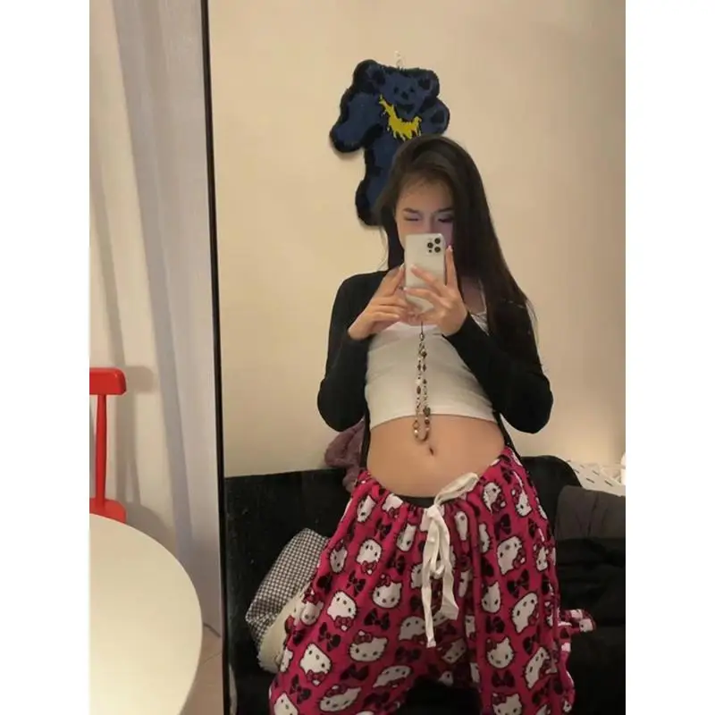 

Sanrio Kawaii Pajama Pants Hello Kittys Summer Girls New Style Casual Pants Sweet Comfortable Breathable Home Clothing Gifts
