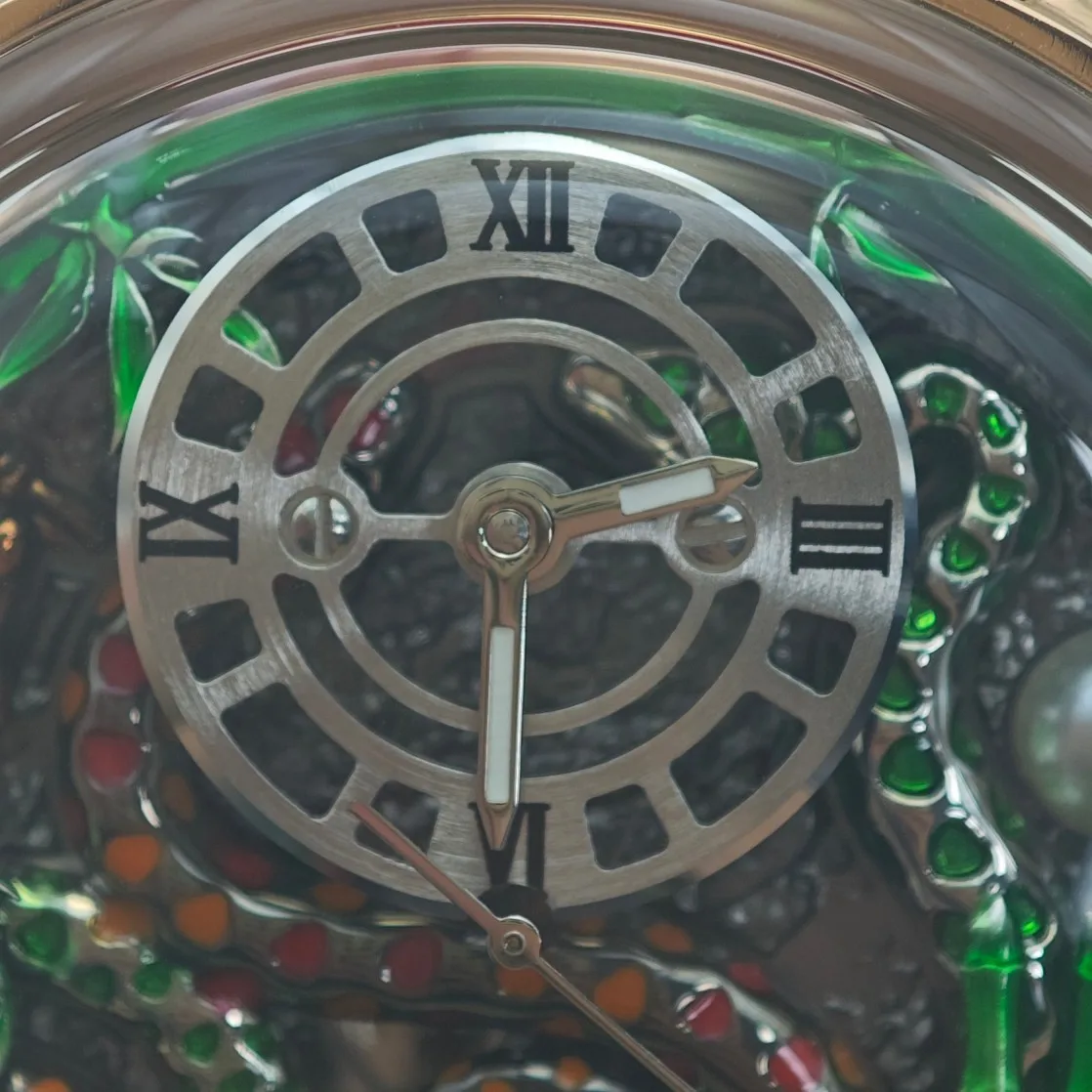 ROKATIE Orologi da polso meccanici Cinese Snake Relief Acciaio inossidabile 316L Orologio automatico unico Orologio con cinturino in caucciù scheletrato 5ATM