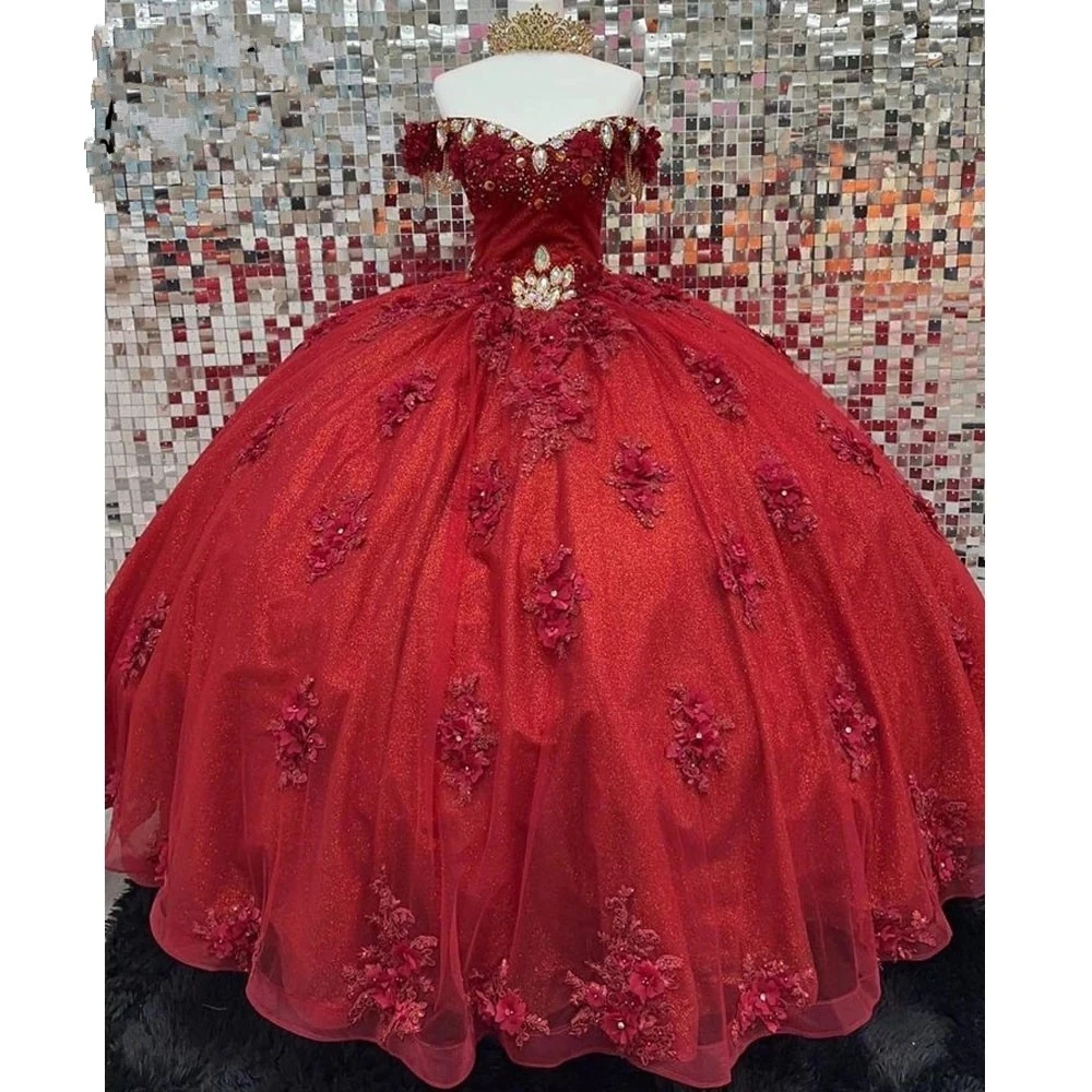 

ANGELSBRIDEP Burgundy Off-Shoulder Ball Gown Quinceanera Dresses Lace Princess Sweet 16 Girls Masquerade Birthday 15 Party Gowns