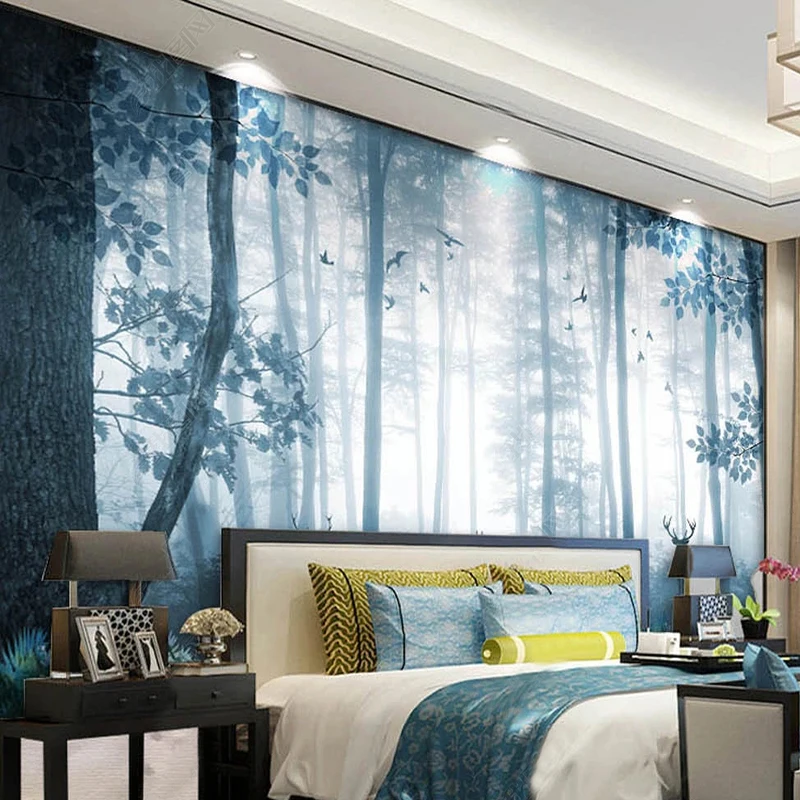 

Custom Mural Wallpaper 3D Hand Painted Blue Forest Elk Wall Painting Children's Bedroom Kindergarten Decor Fresco Papier Peint