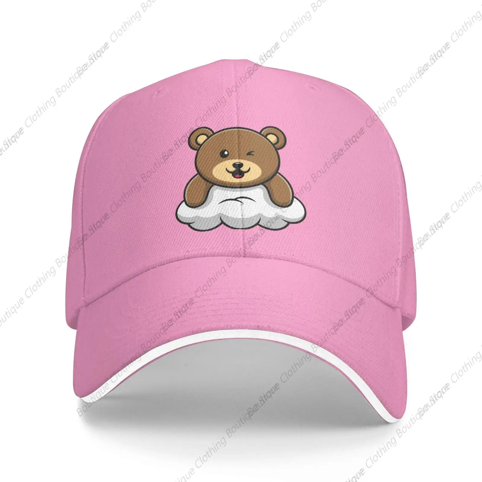 Casquette de baseball ours sur un nuage pour homme et femme, chapeau de golf réglable, chapeau de soleil pour papa, rose