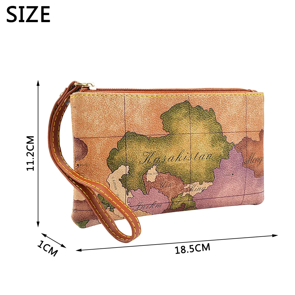 Retro High Quality Waterproof World Map Women\'s Wallet Change Coin Key Zipper Woman Fashion Clutch Bag Purse