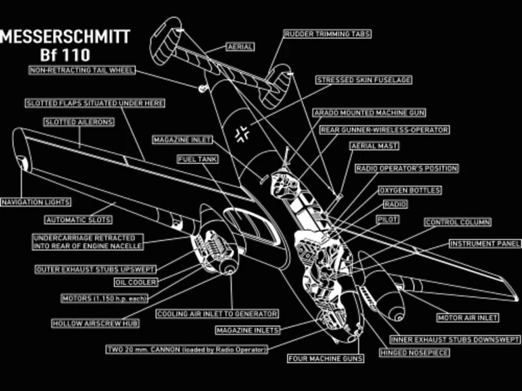 WW2 German Plane Messerschmitt Bf 110 Fighter Infographic T-Shirt 100% Cotton O-Neck Summer Short Sleeve Casual Mens T-shirt