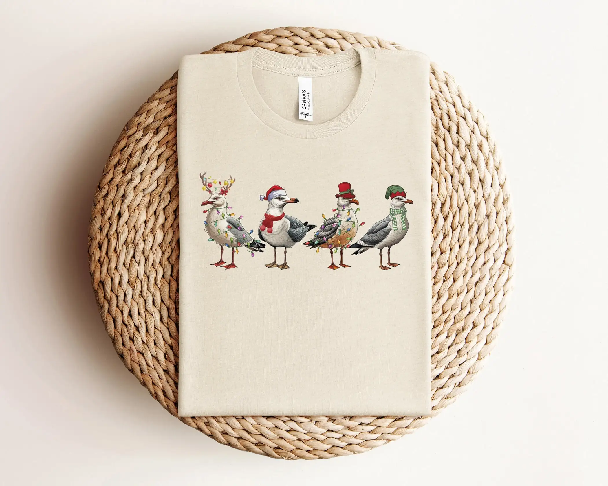 Seagull Christmas T Shirt Funny Bird Lights Animal Retro Xmas Lover