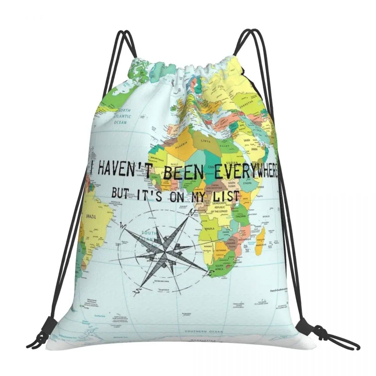 

I Haven't Been Everywhere But It's On My List Backpack Portable Drawstring Bag Drawstring Bundle Pocket StorageBag For Man Woman