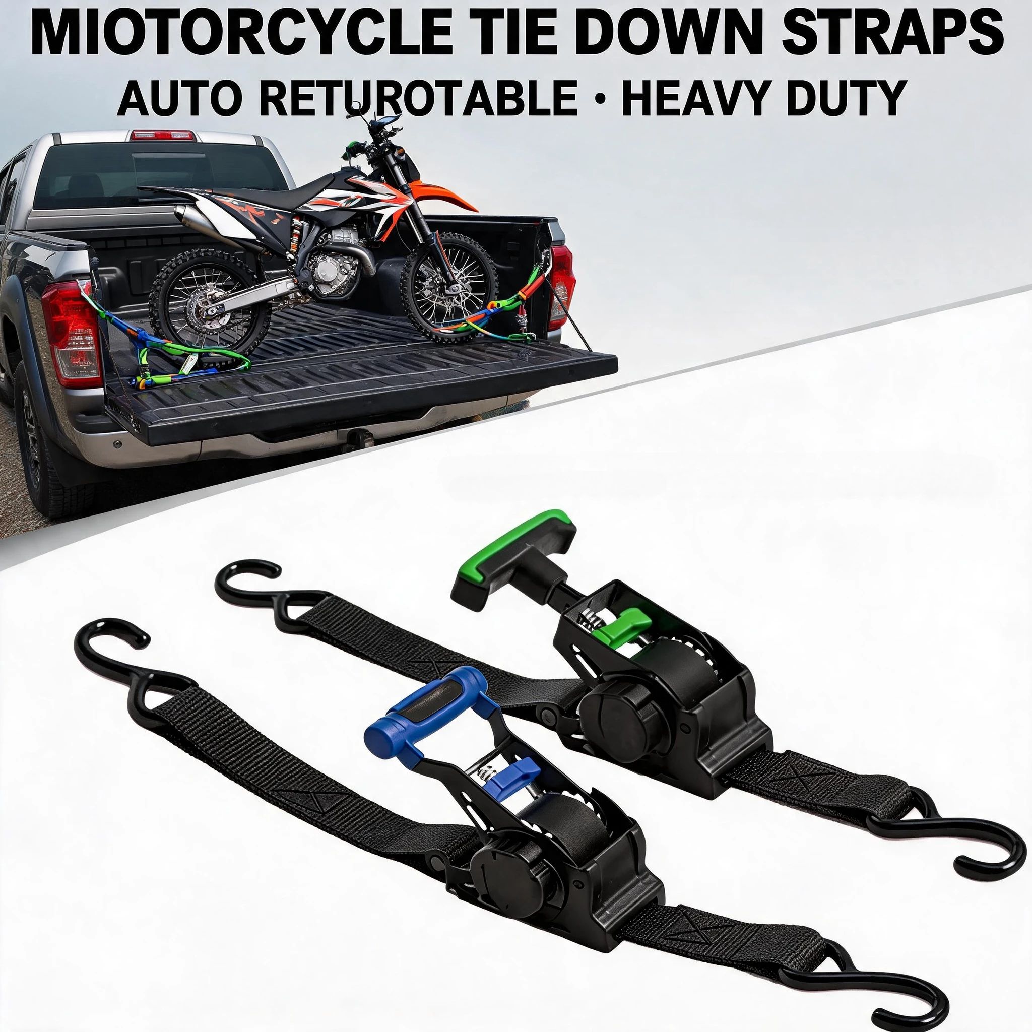 Durable Auto Retractable Ratchet Strap Self-Shrinking Tie Down Heavy Duty Cargo Securing for Truck Trailer Vehicle Parts