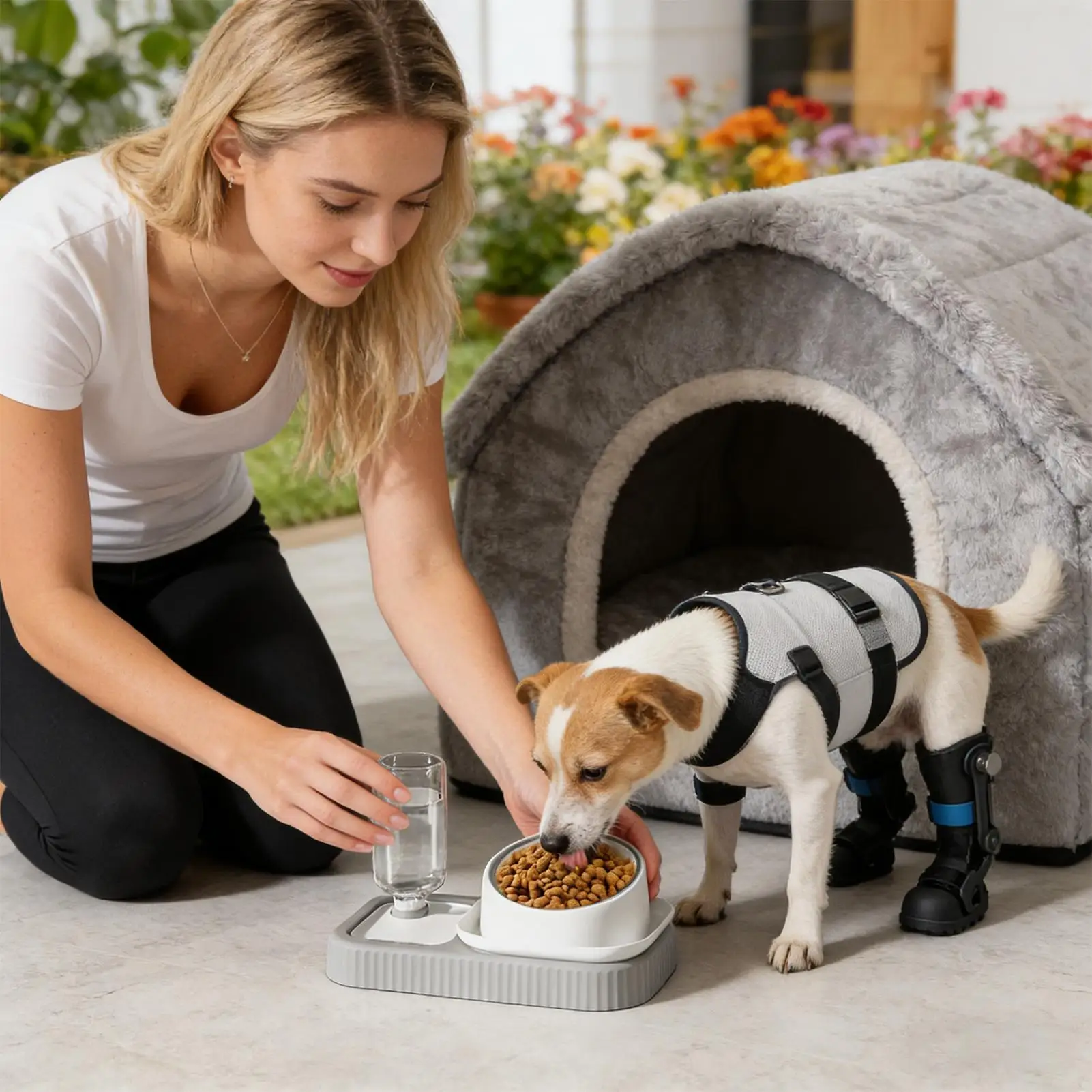 

Auto Cat Water and Food Bowl 2-in-1 Drinking Slow Feeding Dispenser Double Kitten Bowl for Cats Kitten Puppy Pets Home