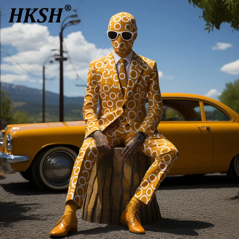 

HKSH Spring Autumn New Hip Hop Punk Style Trendy 3D Digital Print Party Stage Nightclub Performance Single Breasted Suit HK1693