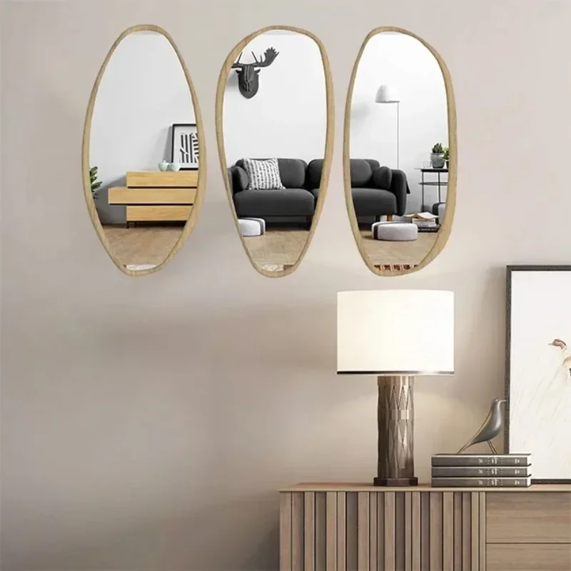 

45X90CM S3 New Design Irregular Decorative Wall Mirror Simple Wood Frame Hanging Art Decor Mirror