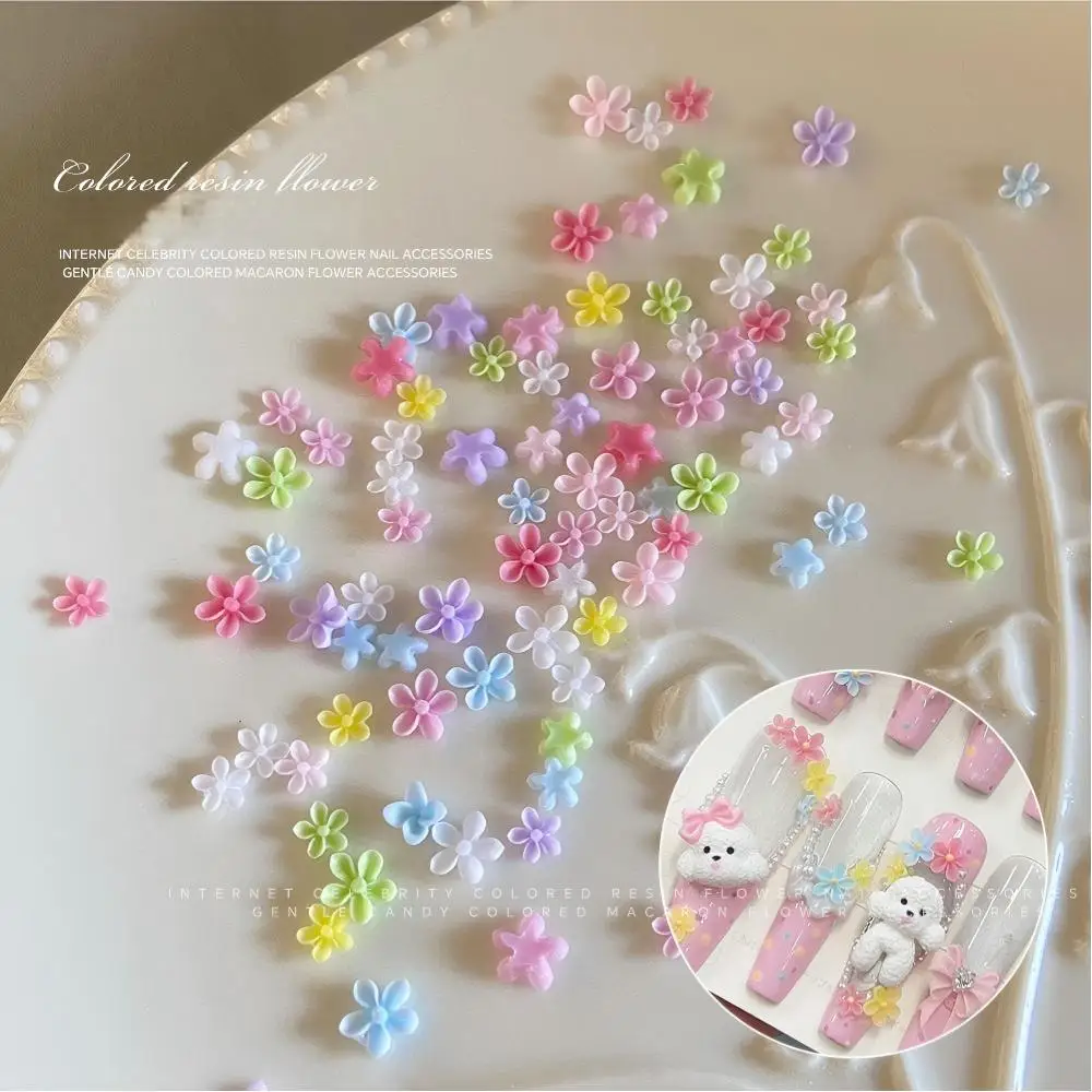 100/200/300PCS 3D Mini Five Petal Flower Charms Colorful Resin Daisy Flowers Nail Art Accessories Mixed Flowers Nail Decorations