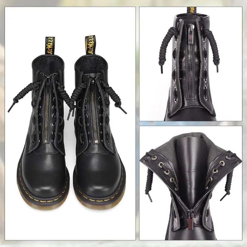 1 Pair PU Leather Zipper Boot Laces Black 8 Eyelets Boot Zipper Inserts Tieless Shoe Laces for Boots