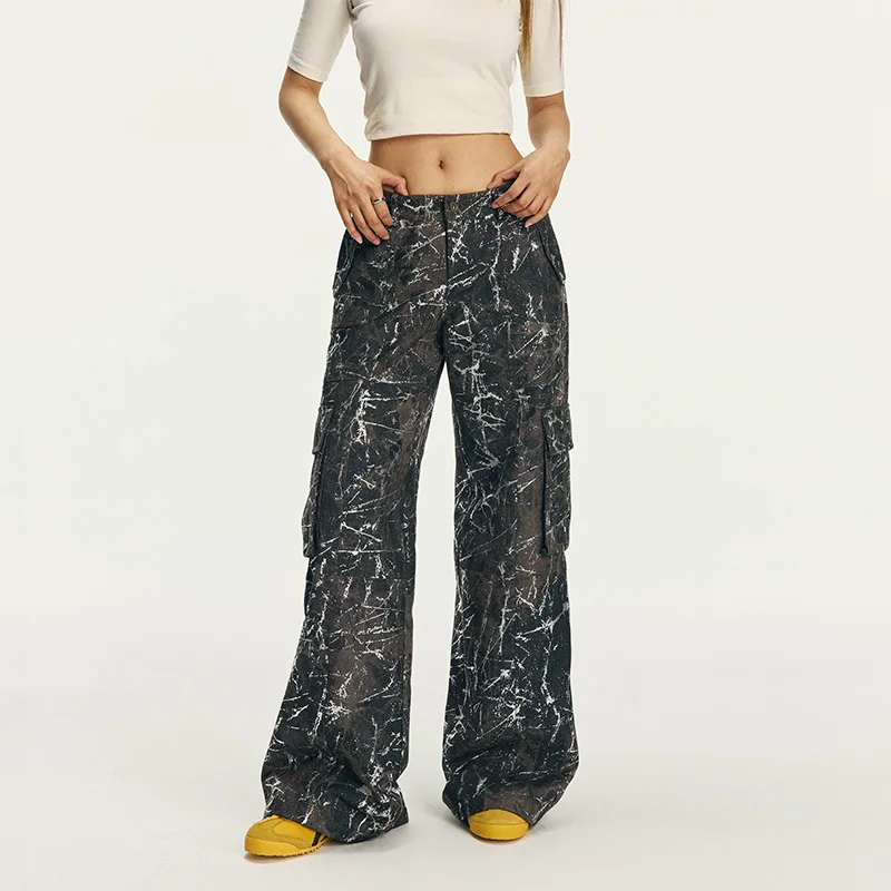 

Брюки рабочие женские Vone eeE в американском ретро-стиле, камуфляжные, свободного кроя, повседневные, с завышенной талией, из полиэстера и хлопка