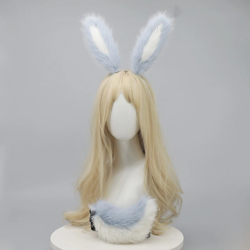 فروي اليدوية أفخم محاكاة آذان أرنب عقال مع لطيف الحيوان الذيل مجموعة الدعائم لوليتا Hairwear تأثيري اكسسوارات الحفلات