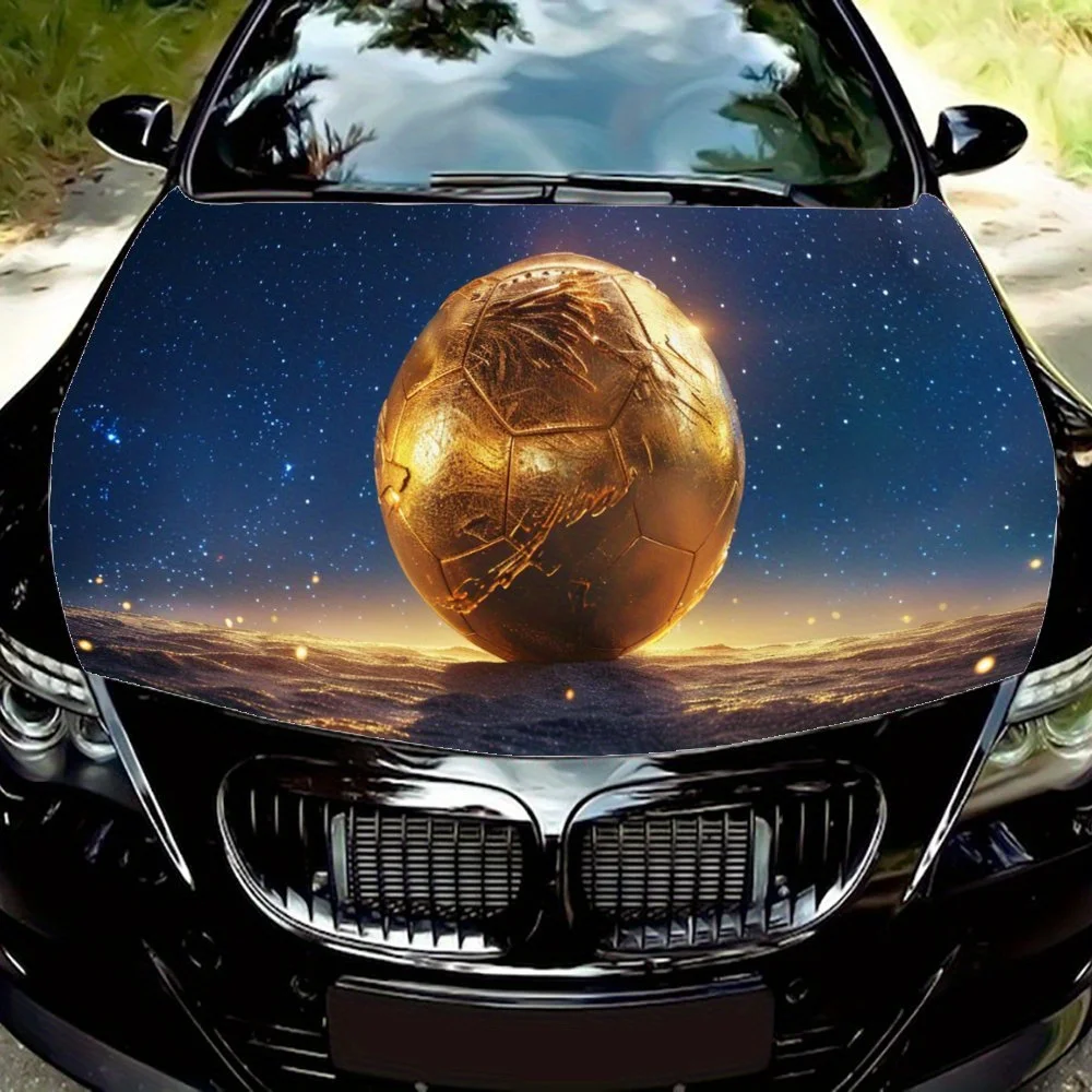 

Позолоченный футбольный мяч в звездном космо, обертка на капот автомобиля, цветная виниловая наклейка, графический капот грузовика, автоаксессуары, украшение, наклейка, подарок
