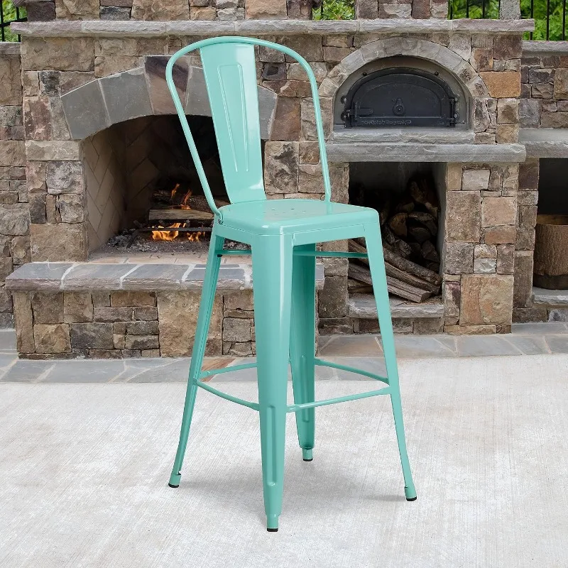 Flash Furniture 30 in Metal Indoor/Outdoor Barstool, Green, 4-Pack